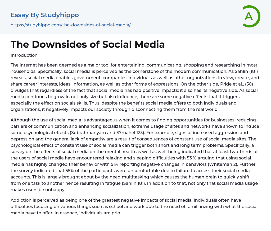 The Downsides of Social Media Essay Example