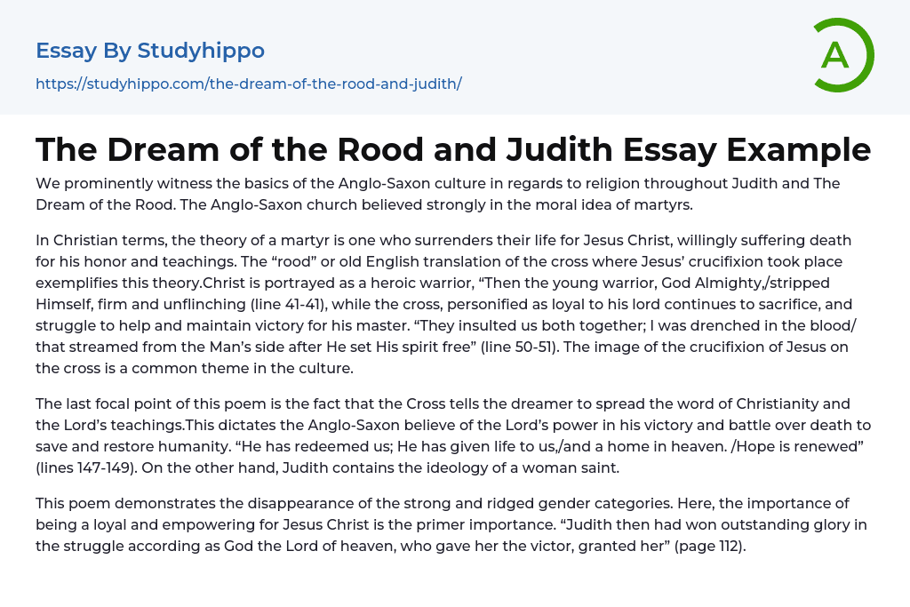 The Dream of the Rood and Judith Essay Example
