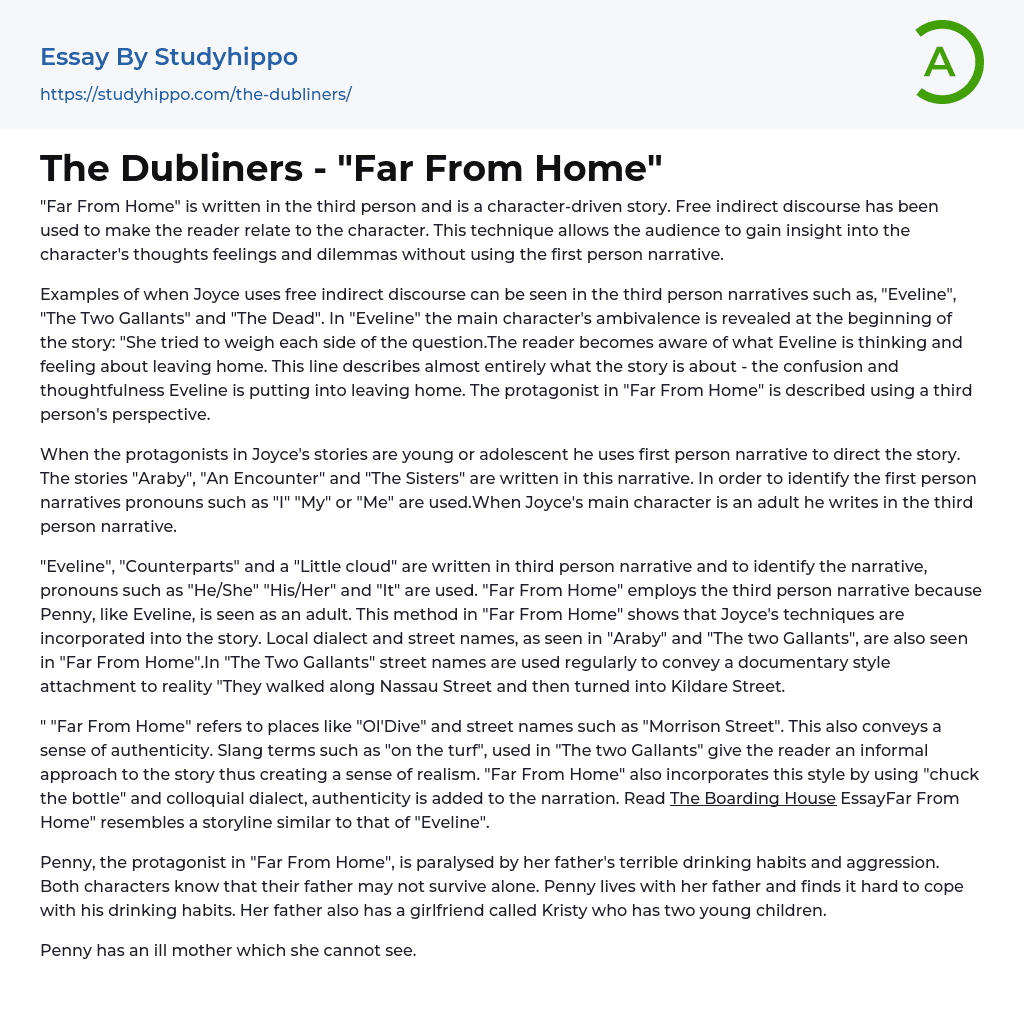 The Dubliners – “Far From Home” Essay Example