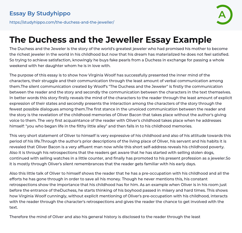 The Duchess and the Jeweller Essay Example