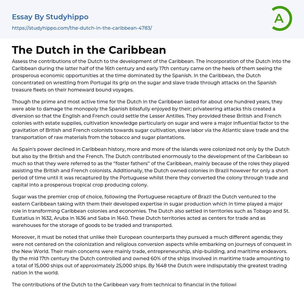 The Dutch in the Caribbean Essay Example