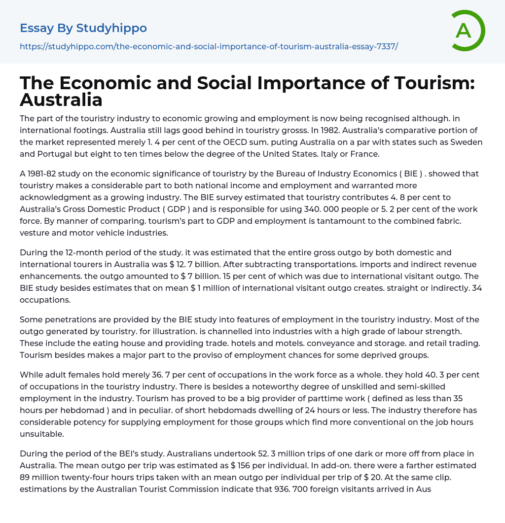 The Economic and Social Importance of Tourism: Australia Essay Example