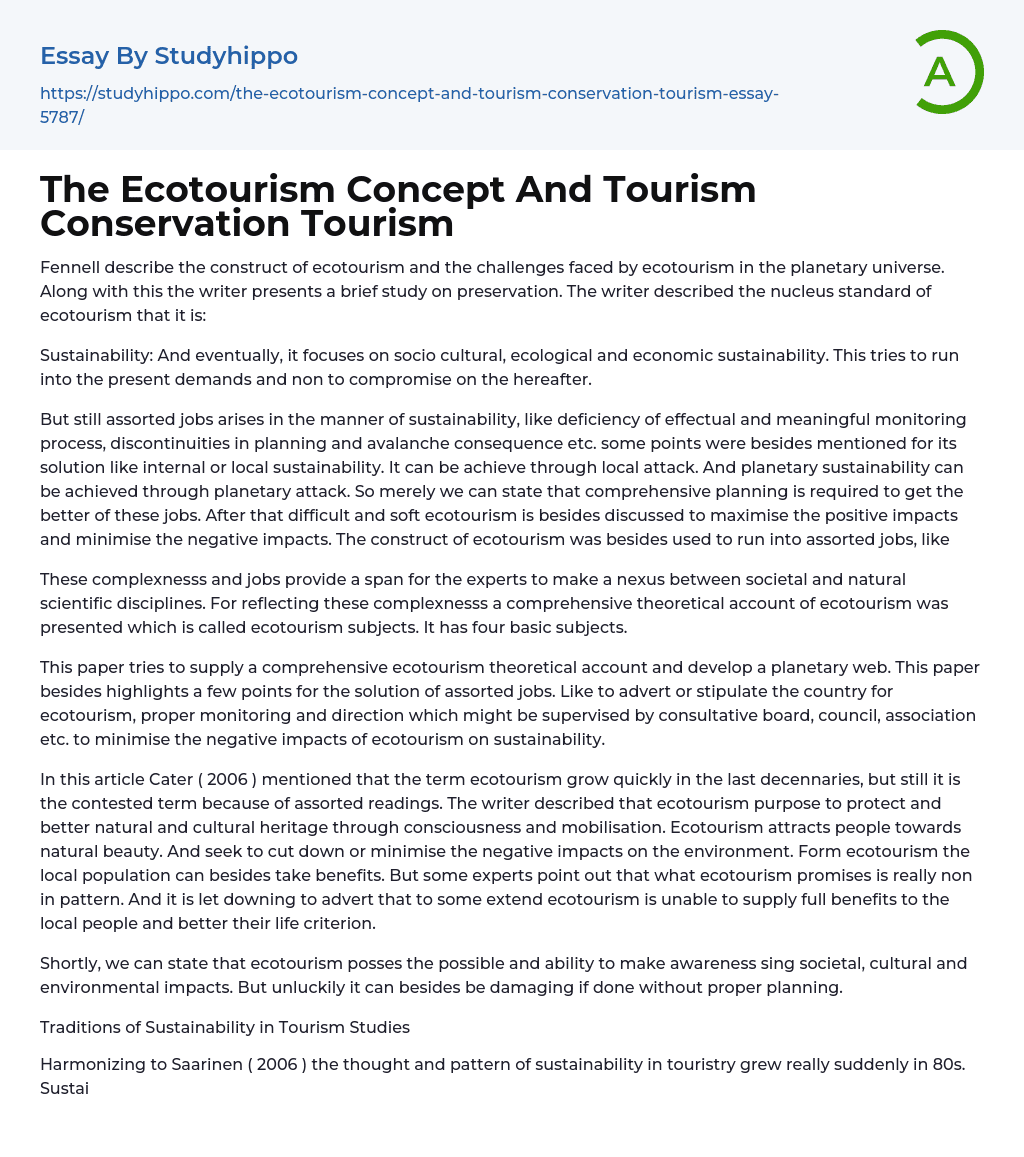 The Ecotourism Concept And Tourism Conservation Tourism