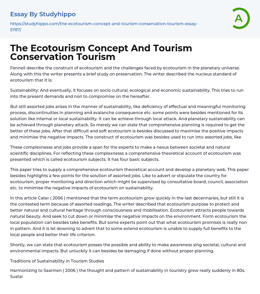 The Ecotourism Concept And Tourism Conservation Tourism Essay Example