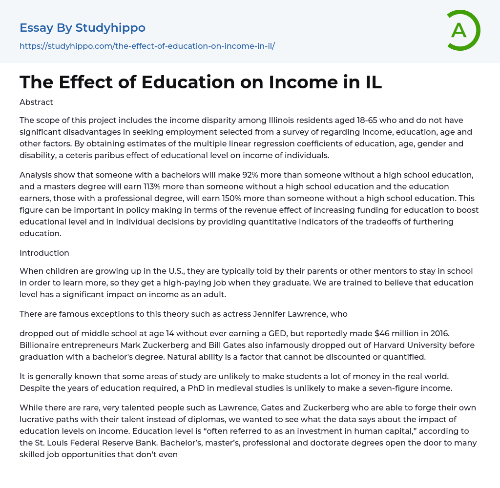 The Effect of Education on Income in IL Essay Example