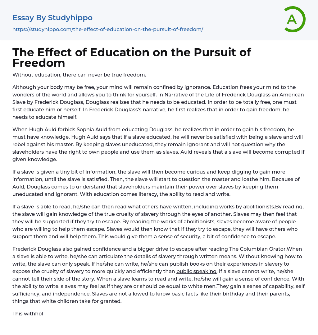The Effect of Education on the Pursuit of Freedom Essay Example