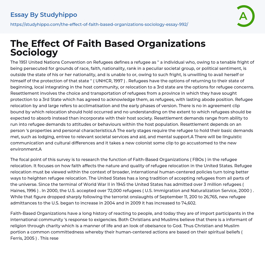 The Effect Of Faith Based Organizations Sociology Essay Example