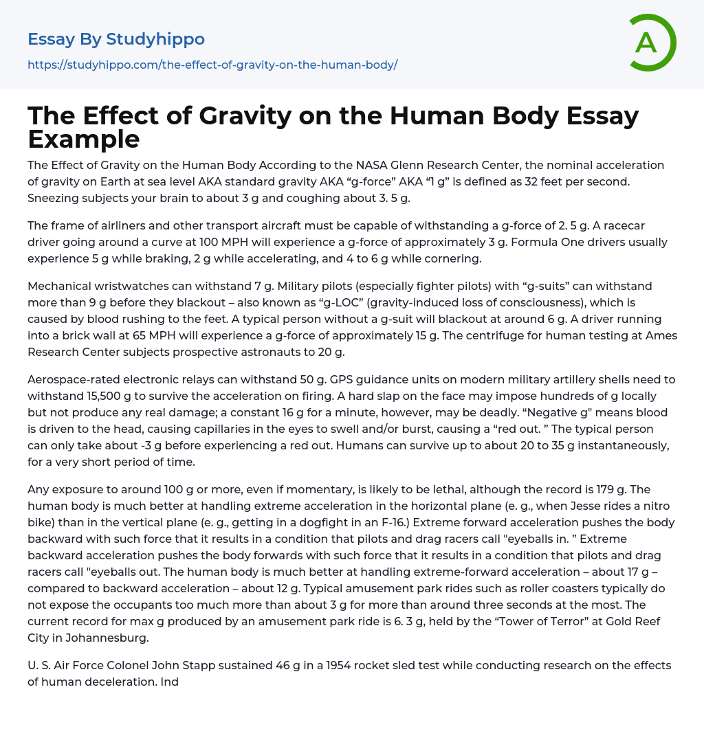 The Effect of Gravity on the Human Body Essay Example