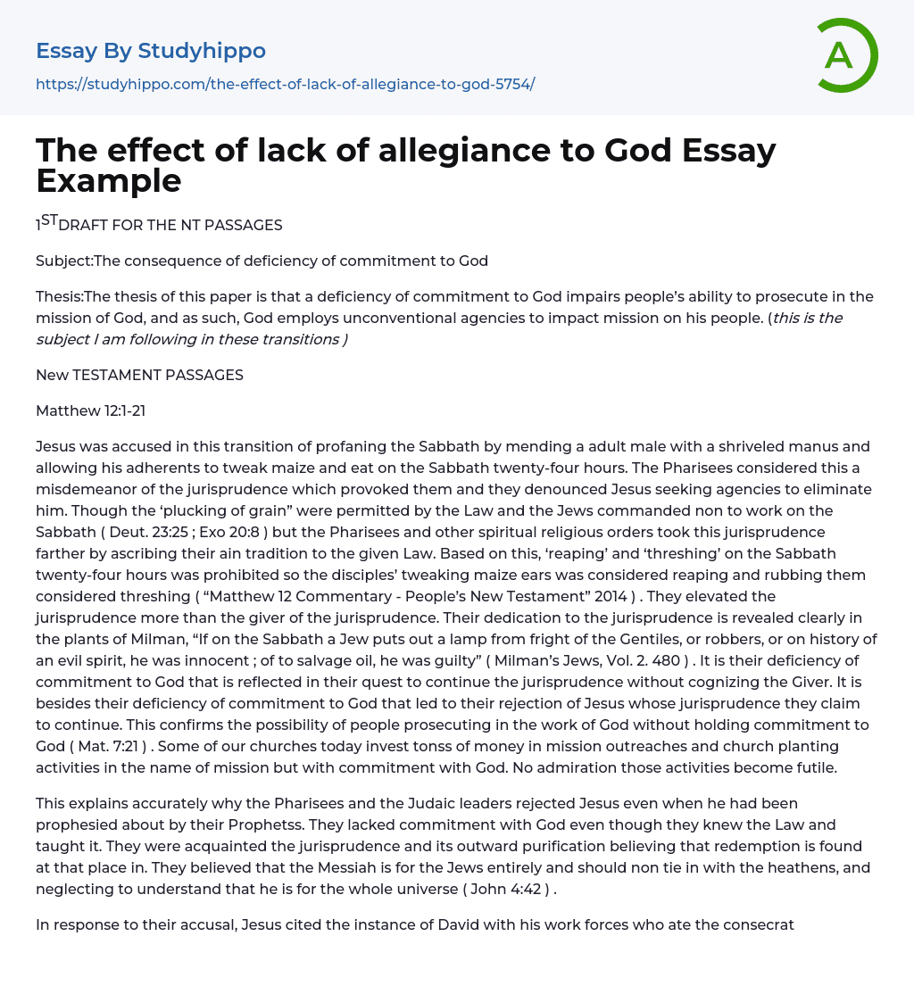 The effect of lack of allegiance to God Essay Example