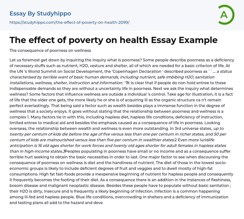 The effect of poverty on health Essay Example