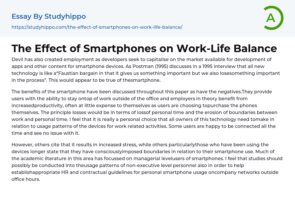 The Effect of Smartphones on Work-Life Balance Essay Example