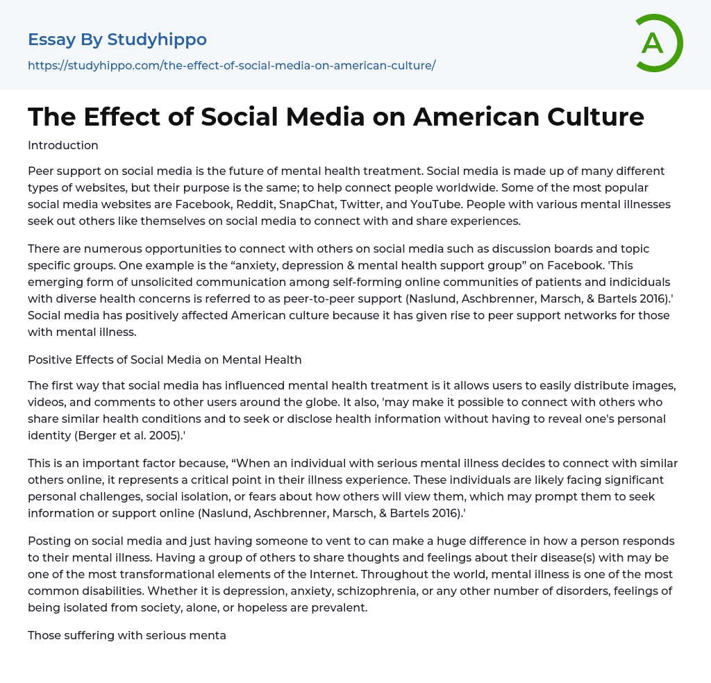 The Effect of Social Media on American Culture Essay Example