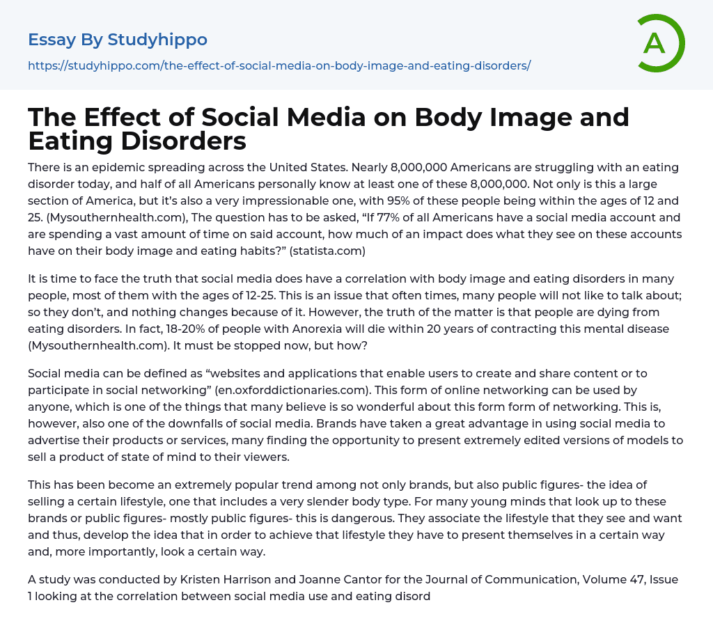 The Effect of Social Media on Body Image and Eating Disorders Essay Example