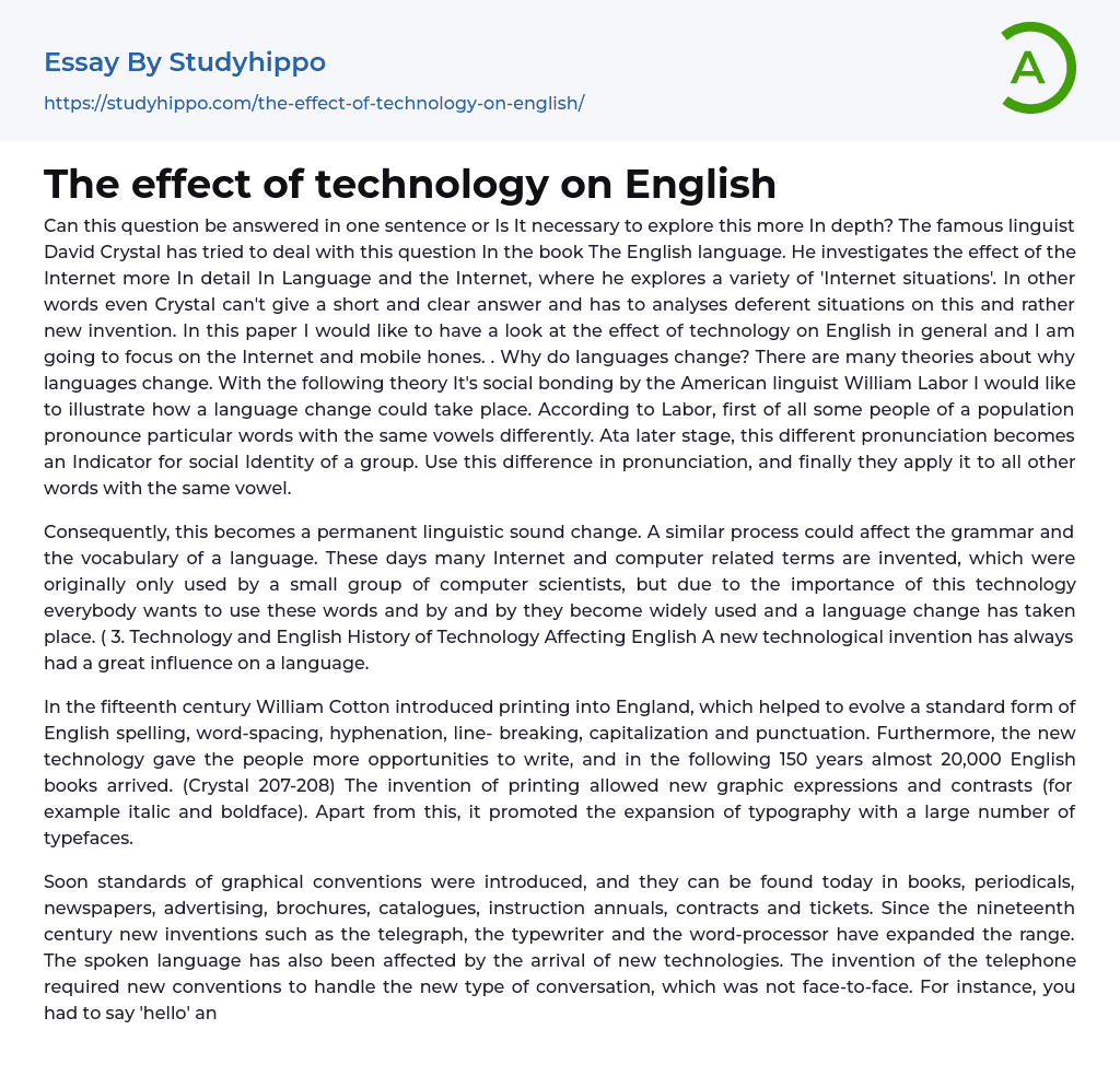 essay on influence of technology on english language and literature