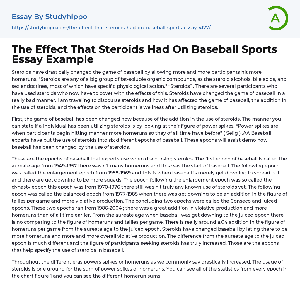 The Effect That Steroids Had On Baseball Sports Essay Example