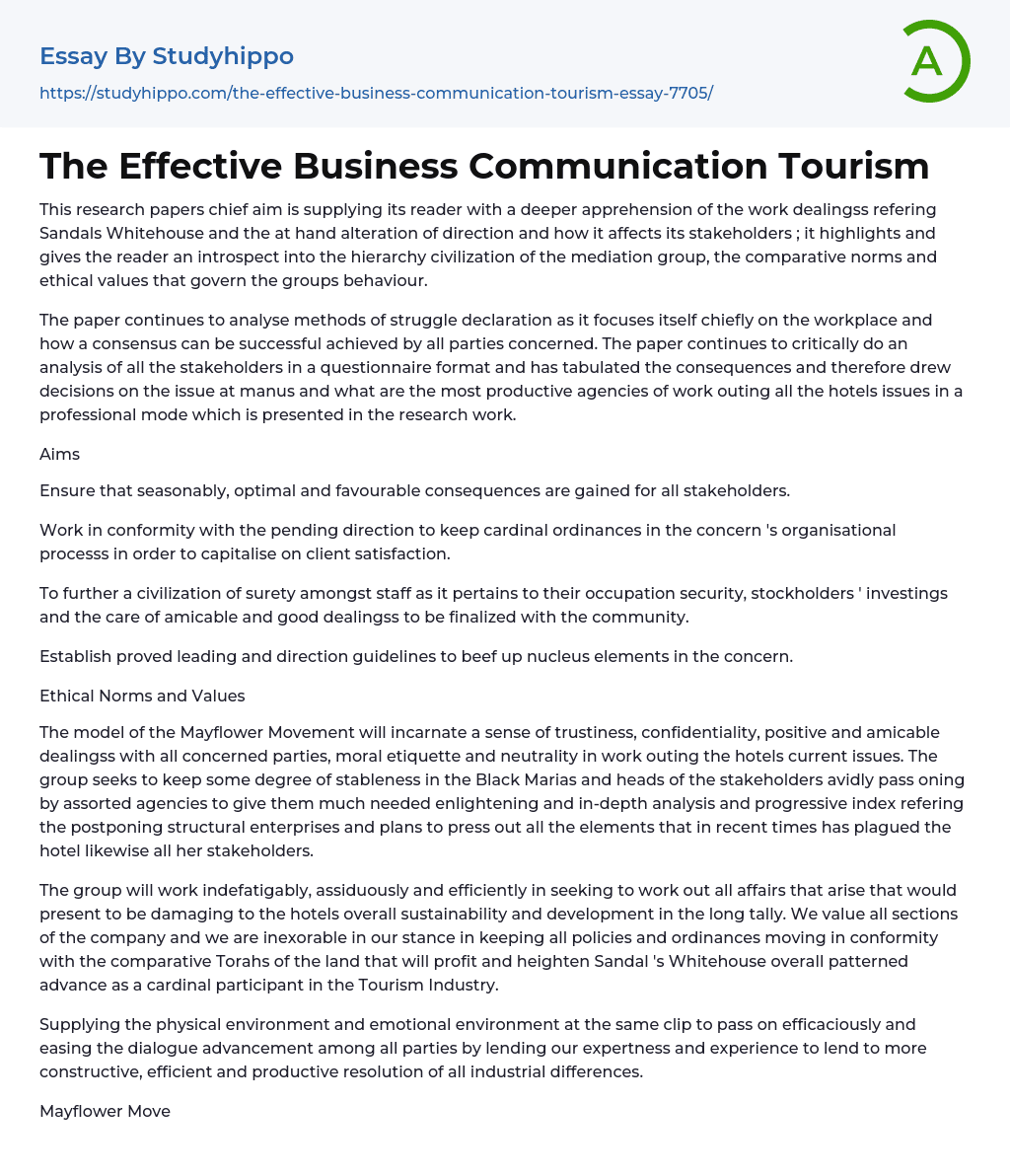 The Effective Business Communication Tourism Essay Example
