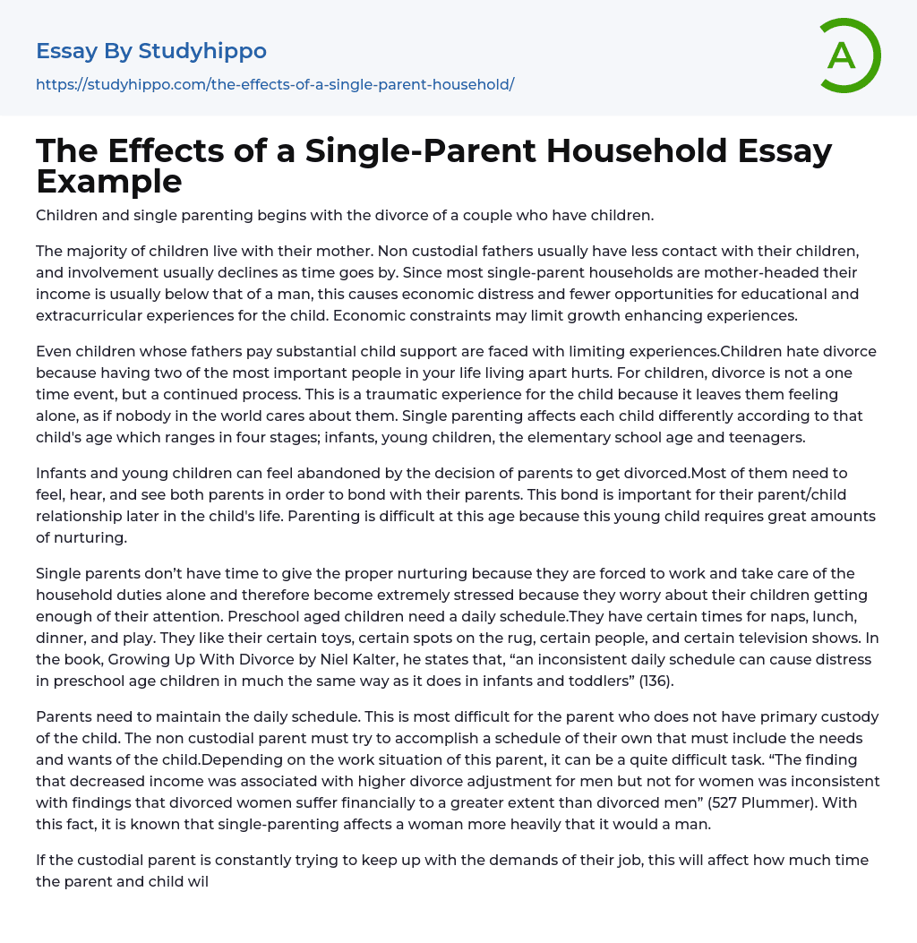 The Effects of a Single-Parent Household Essay Example