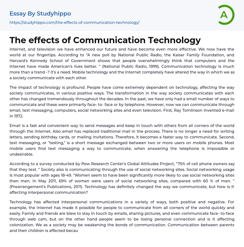 The effects of Communication Technology Essay Example