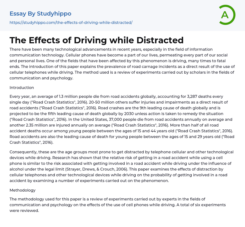 The Effects of Driving while Distracted Essay Example