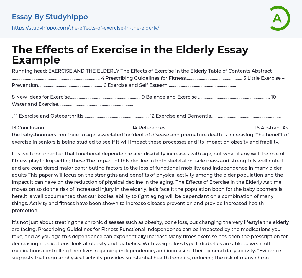 The Effects of Exercise in the Elderly Essay Example