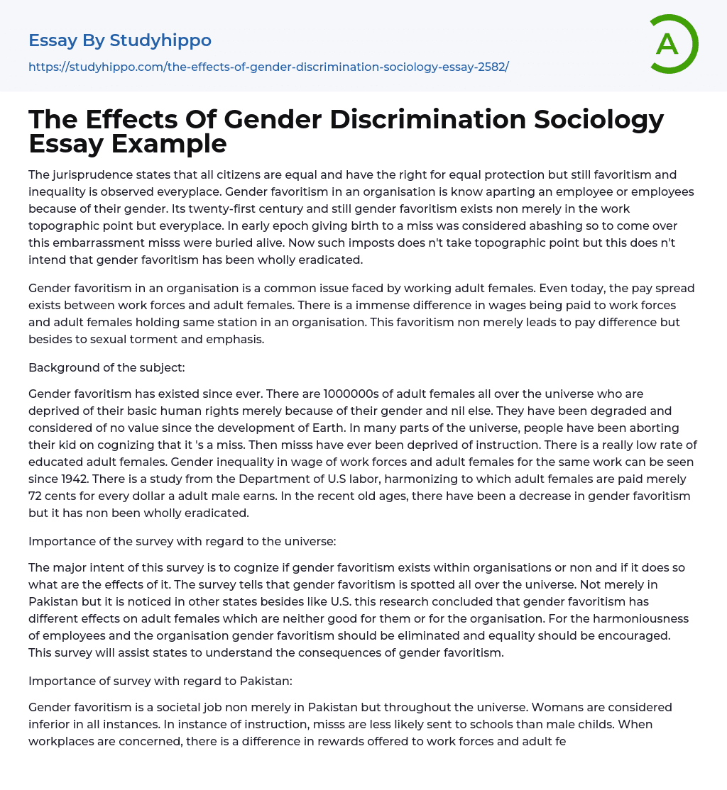The Effects Of Gender Discrimination Sociology Essay Example