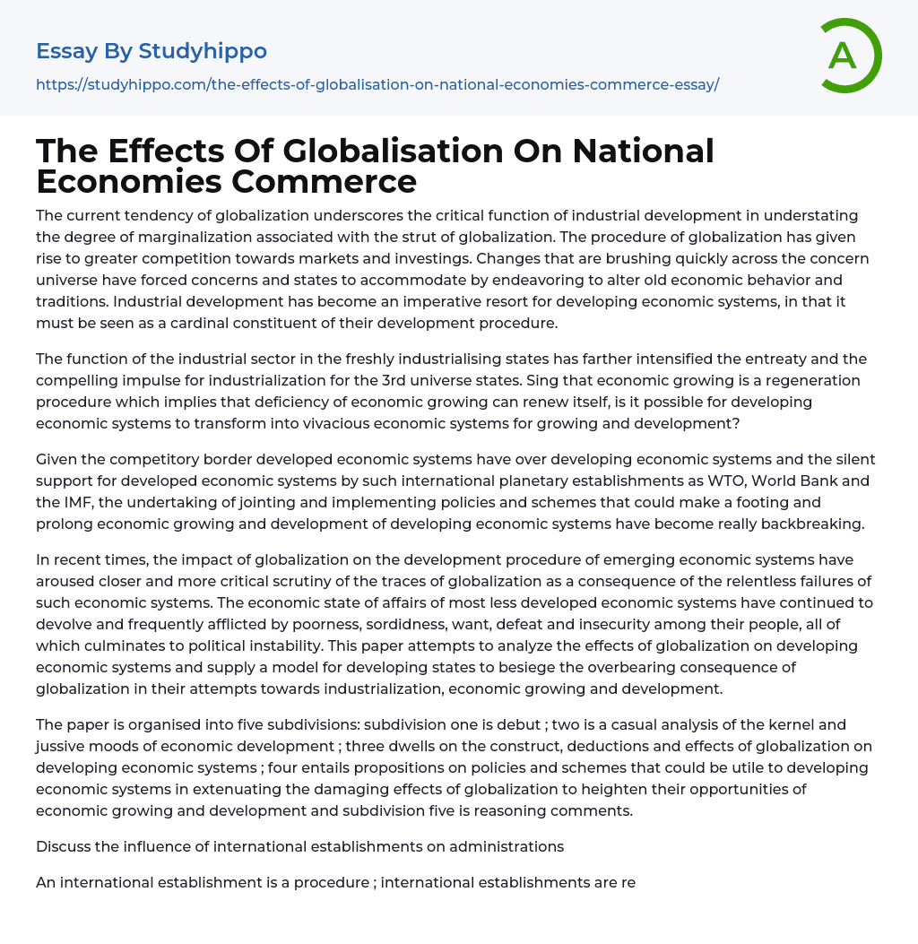 The Effects Of Globalisation On National Economies Commerce Essay Example