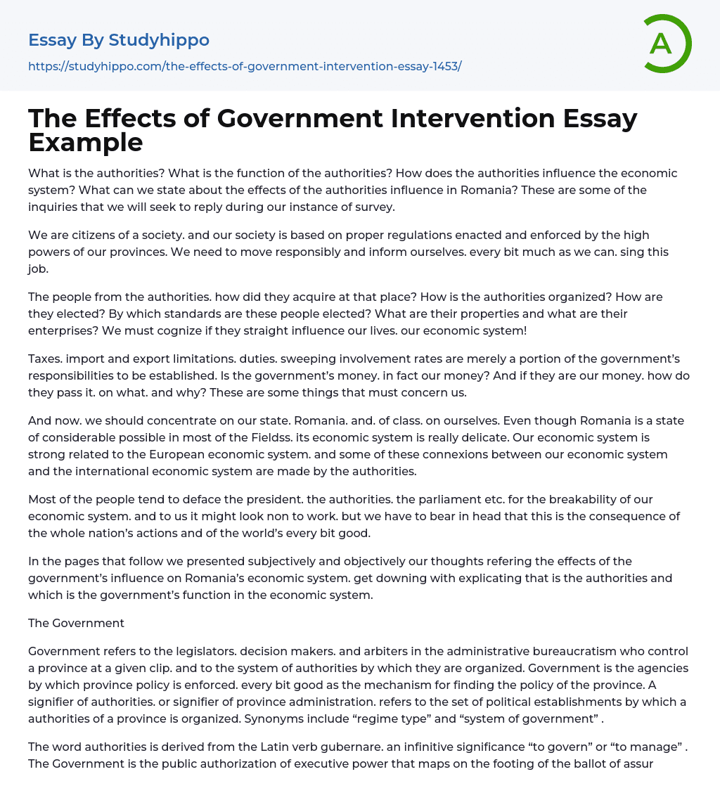 The Effects of Government Intervention Essay Example