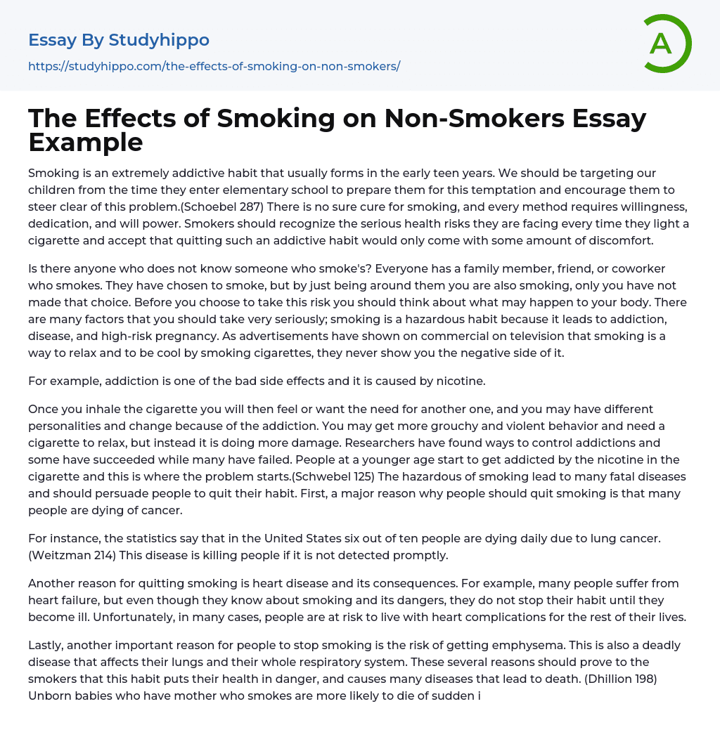 The Effects of Smoking on Non-Smokers Essay Example