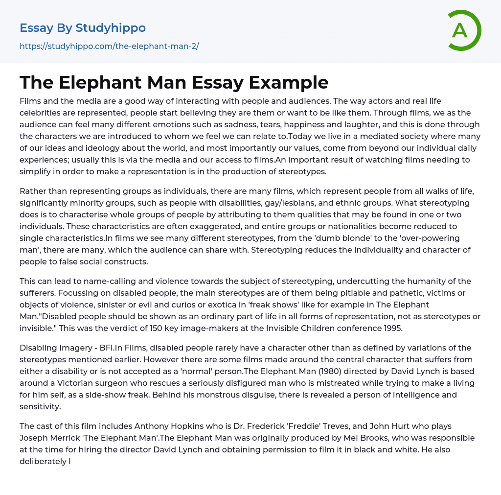 The Elephant Man Essay Example