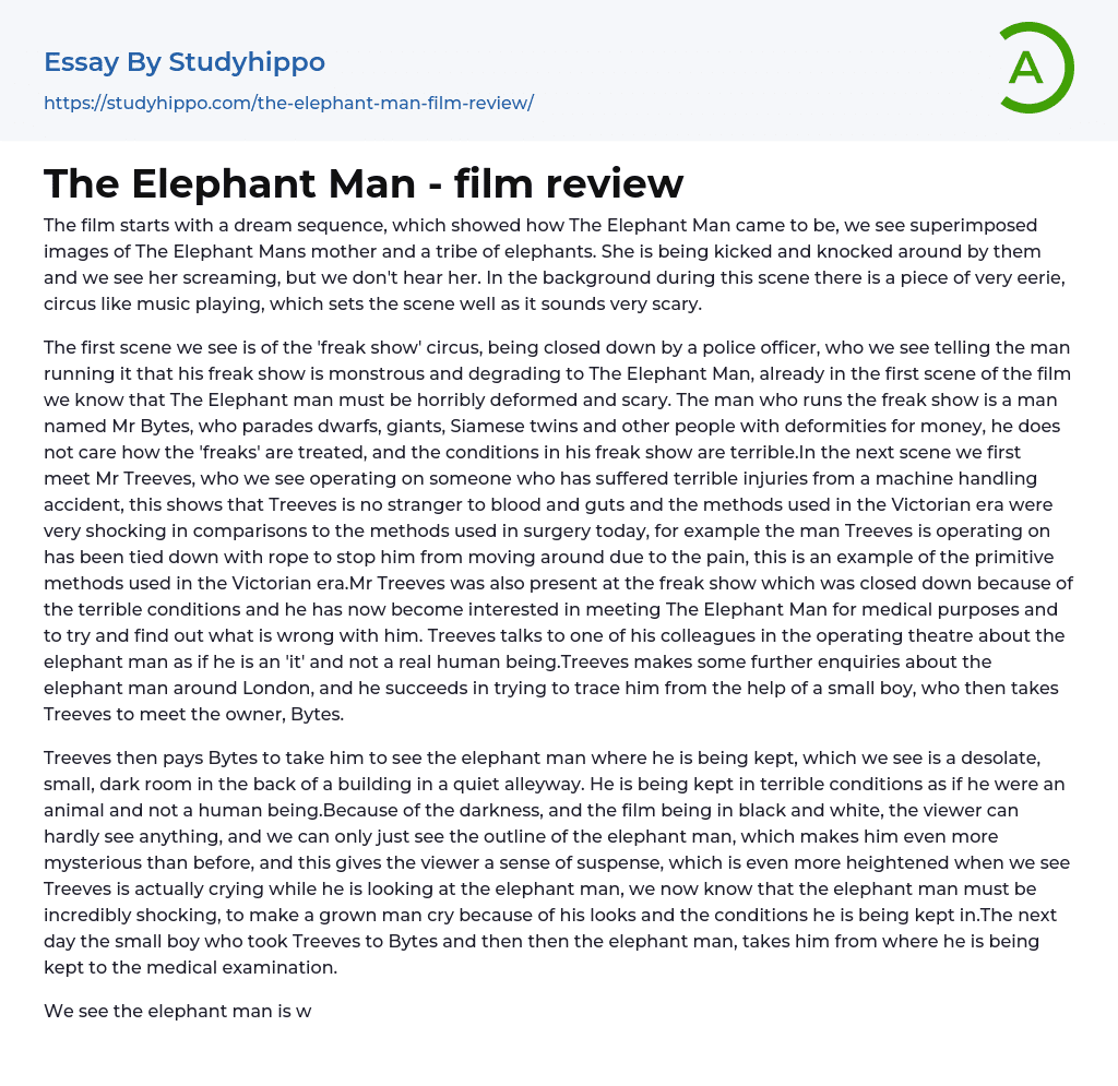The Elephant Man – film review Essay Example