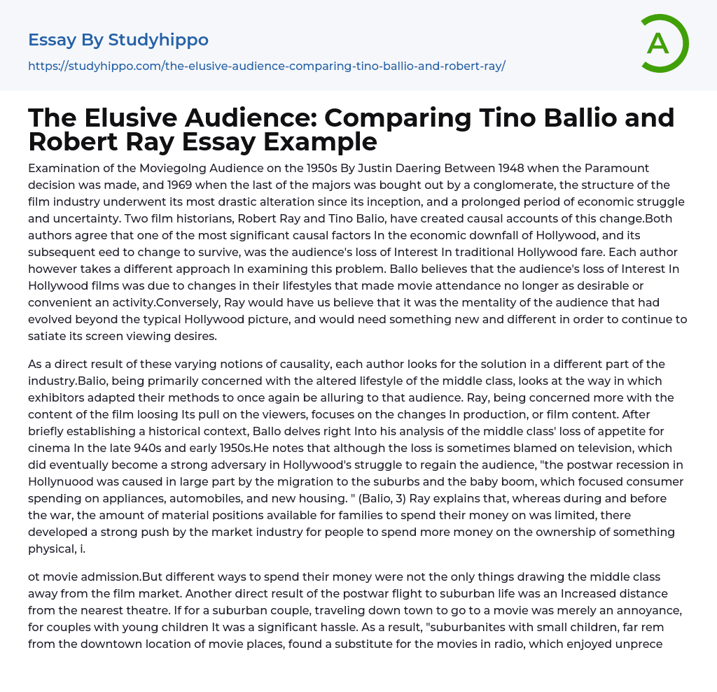 The Elusive Audience: Comparing Tino Ballio and Robert Ray Essay Example