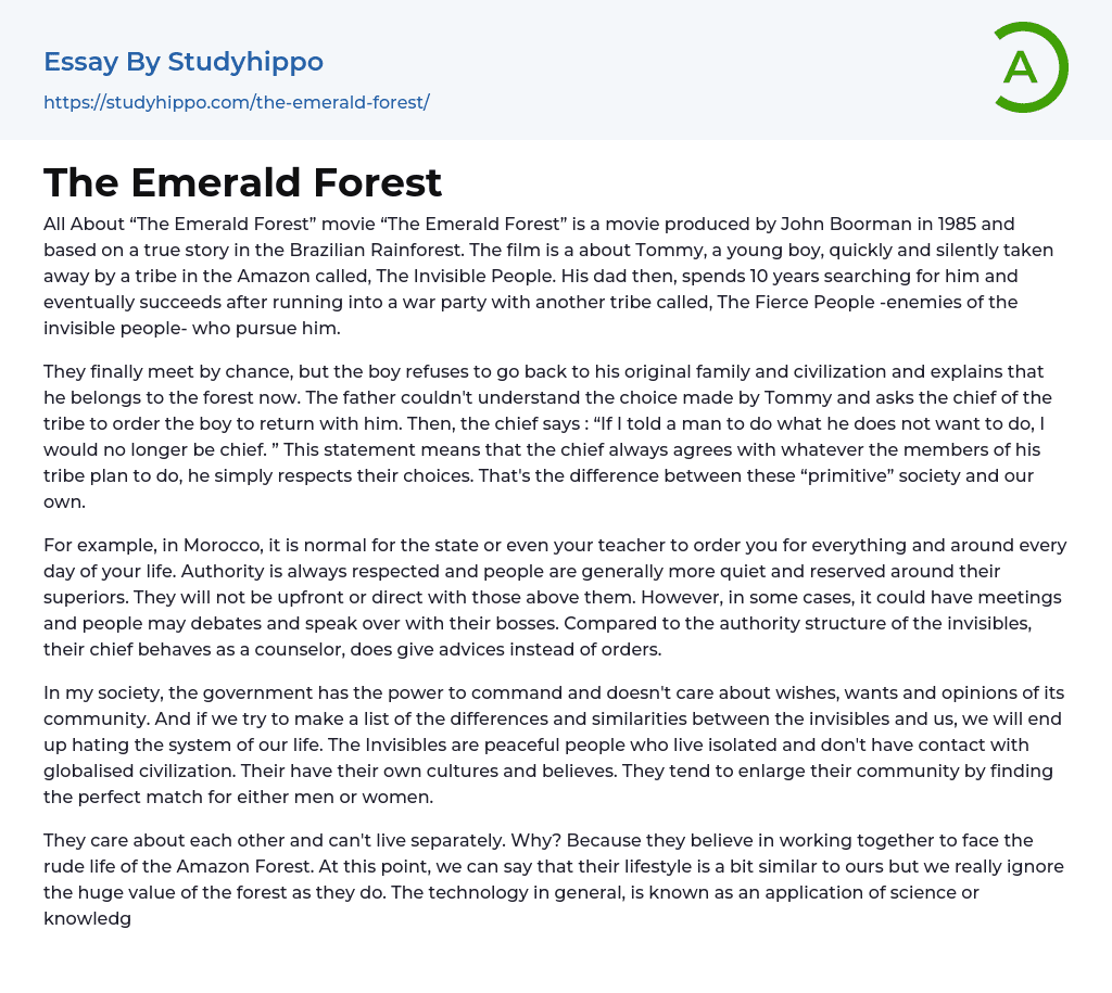 The Emerald Forest Essay Example