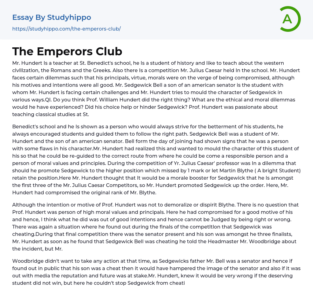 The Emperors Club Essay Example