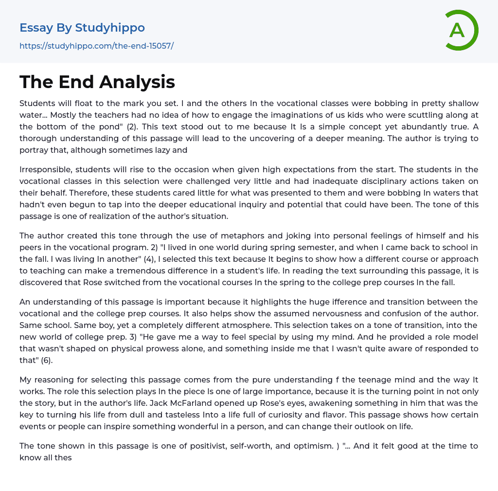 The End Analysis Essay Example