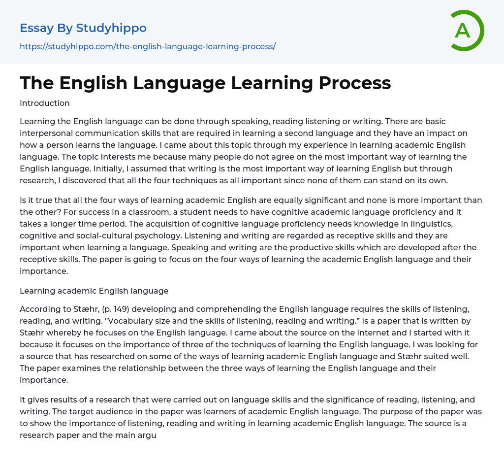 The English Language Learning Process Essay Example