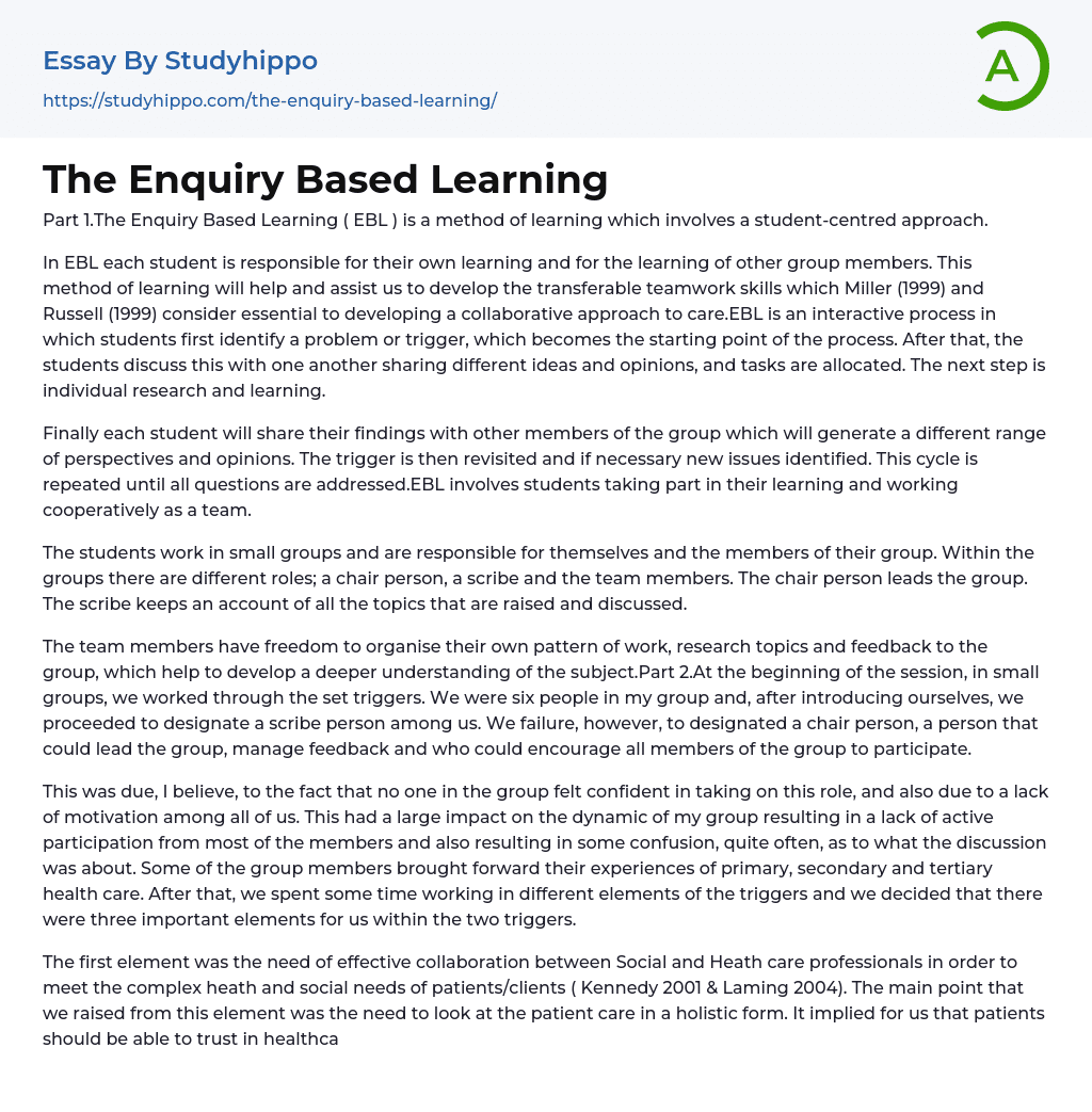 The Enquiry Based Learning Essay Example