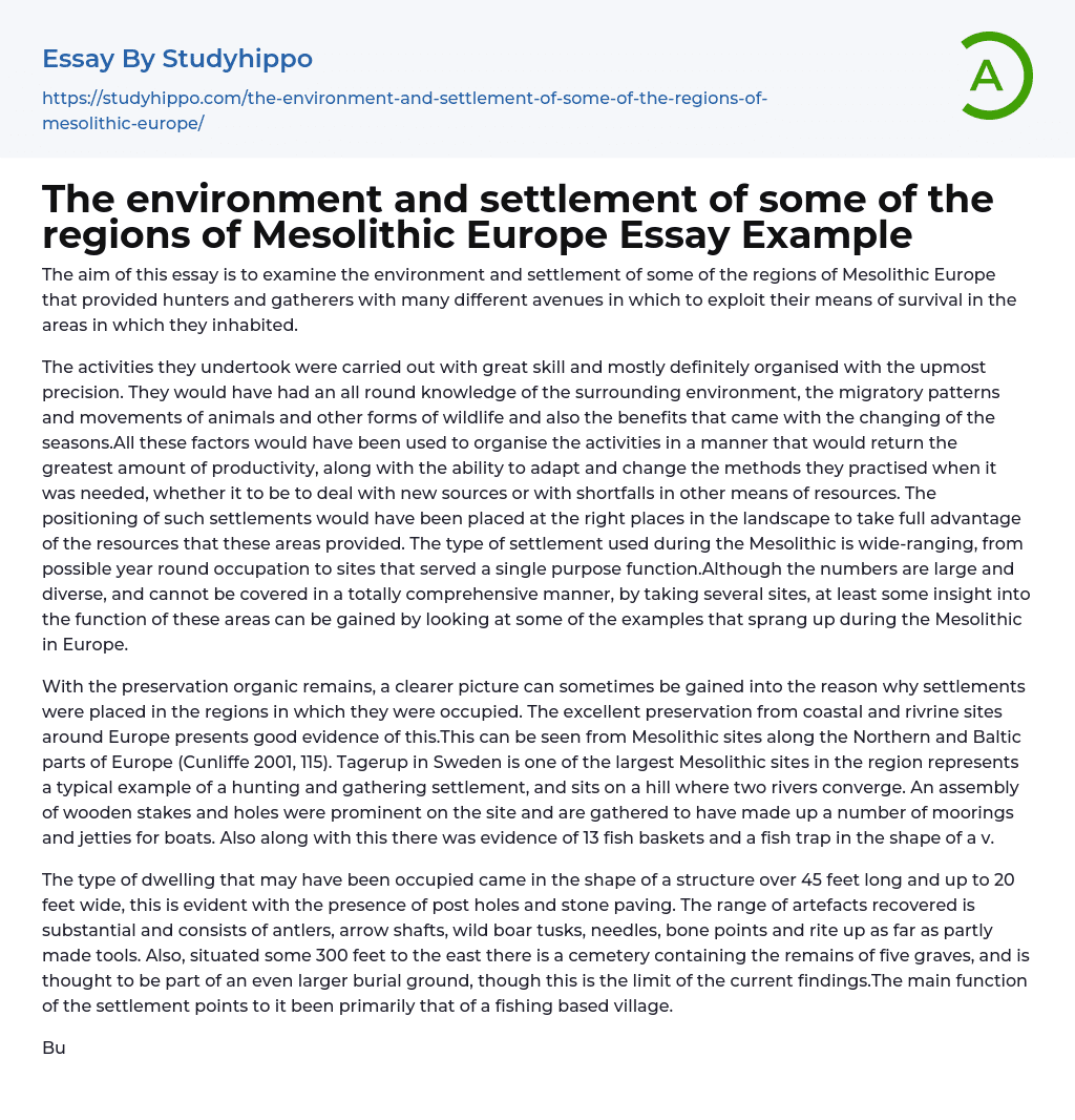 The environment and settlement of some of the regions of Mesolithic Europe Essay Example