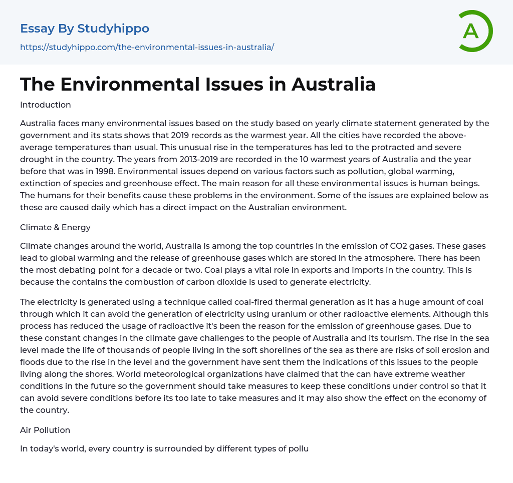 The Environmental Issues in Australia Essay Example