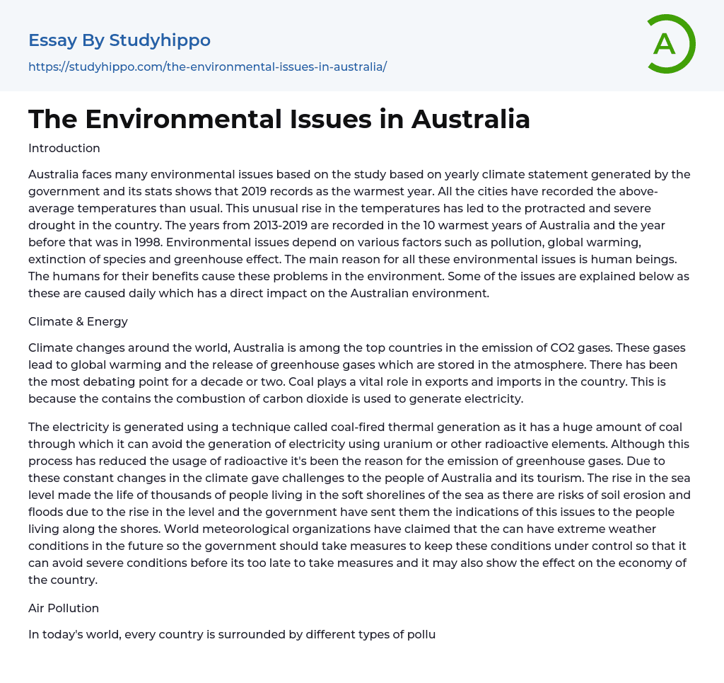 The Environmental Issues In Australia Essay Example StudyHippo