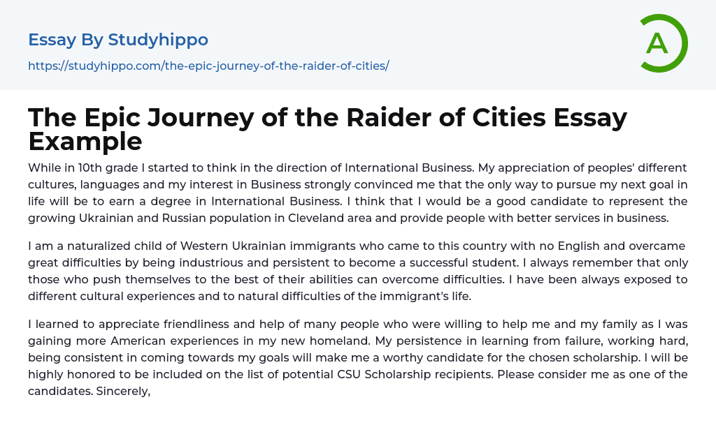 The Epic Journey of the Raider of Cities Essay Example