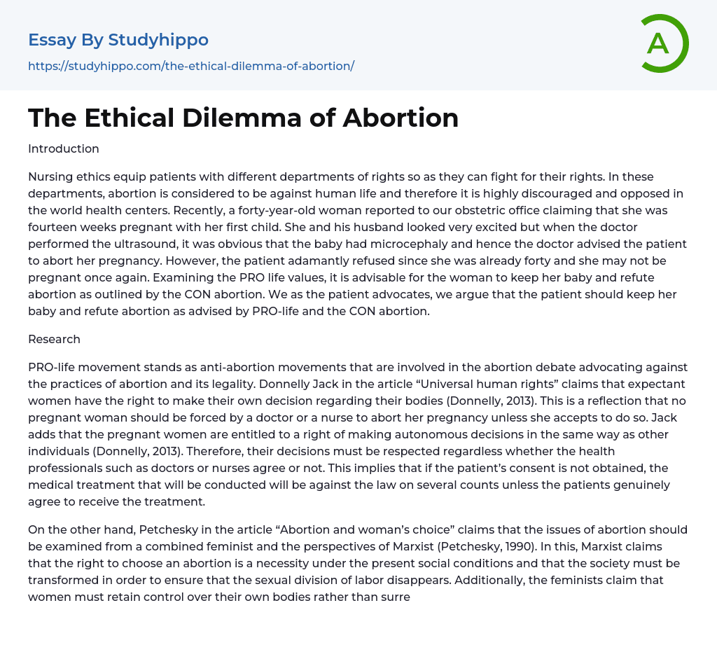 The Ethical Dilemma of Abortion Essay Example