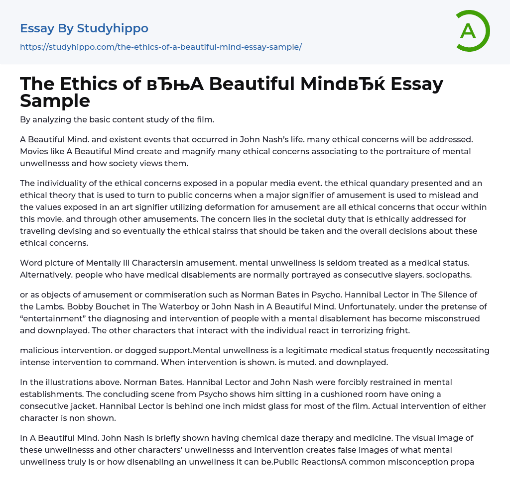 The Ethics of “A Beautiful Mind” Essay Sample