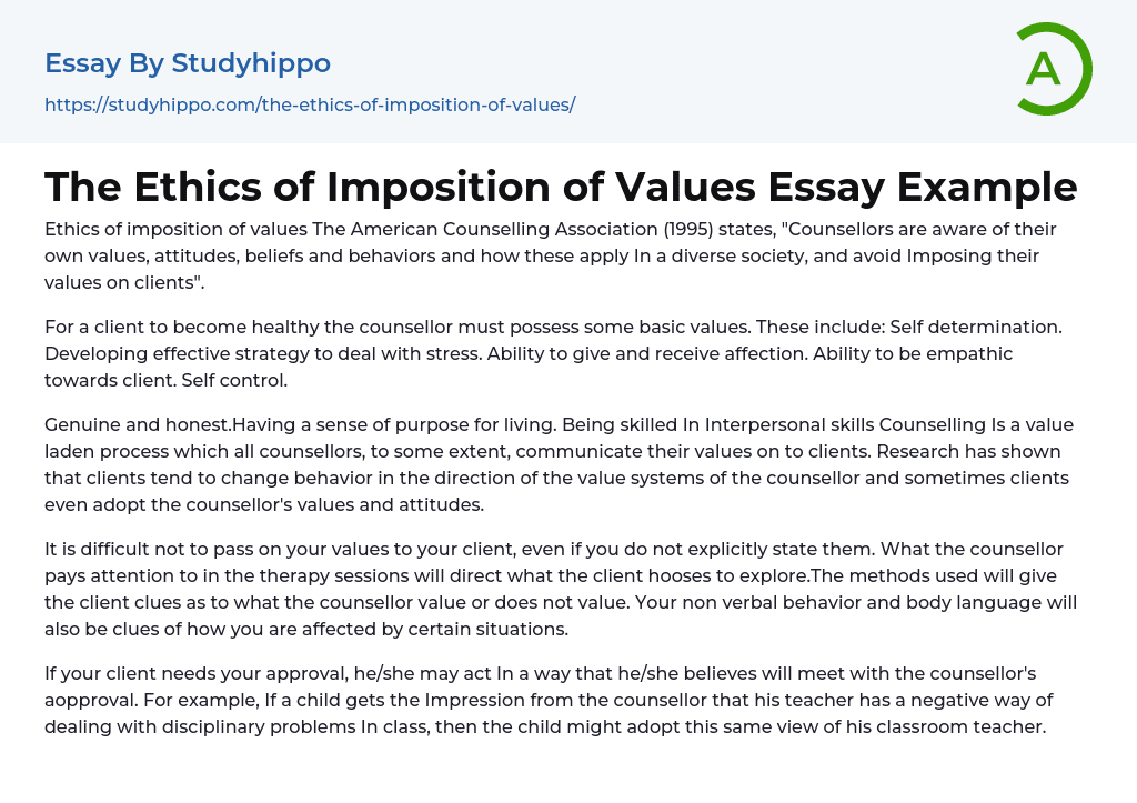 The Ethics of Imposition of Values Essay Example