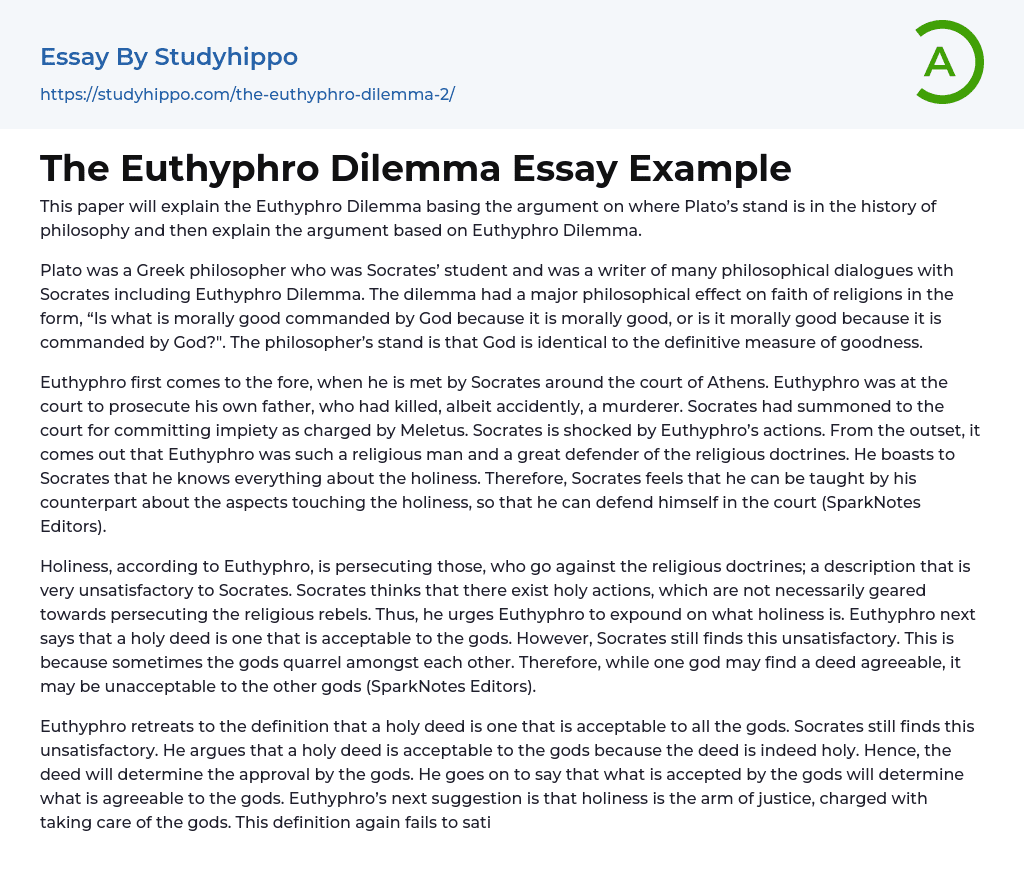 The Euthyphro Dilemma Essay Example