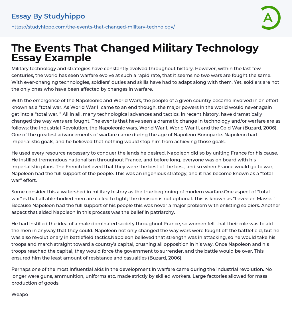 The Events That Changed Military Technology Essay Example