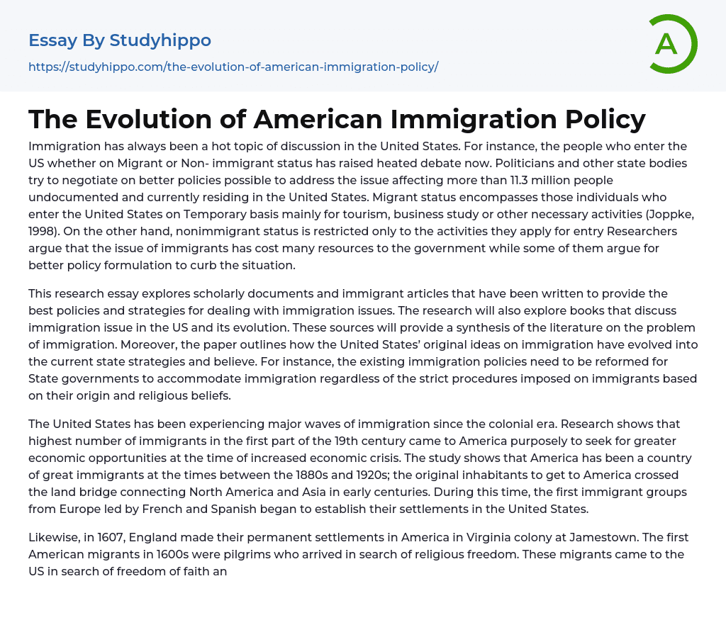 The Evolution of American Immigration Policy Essay Example