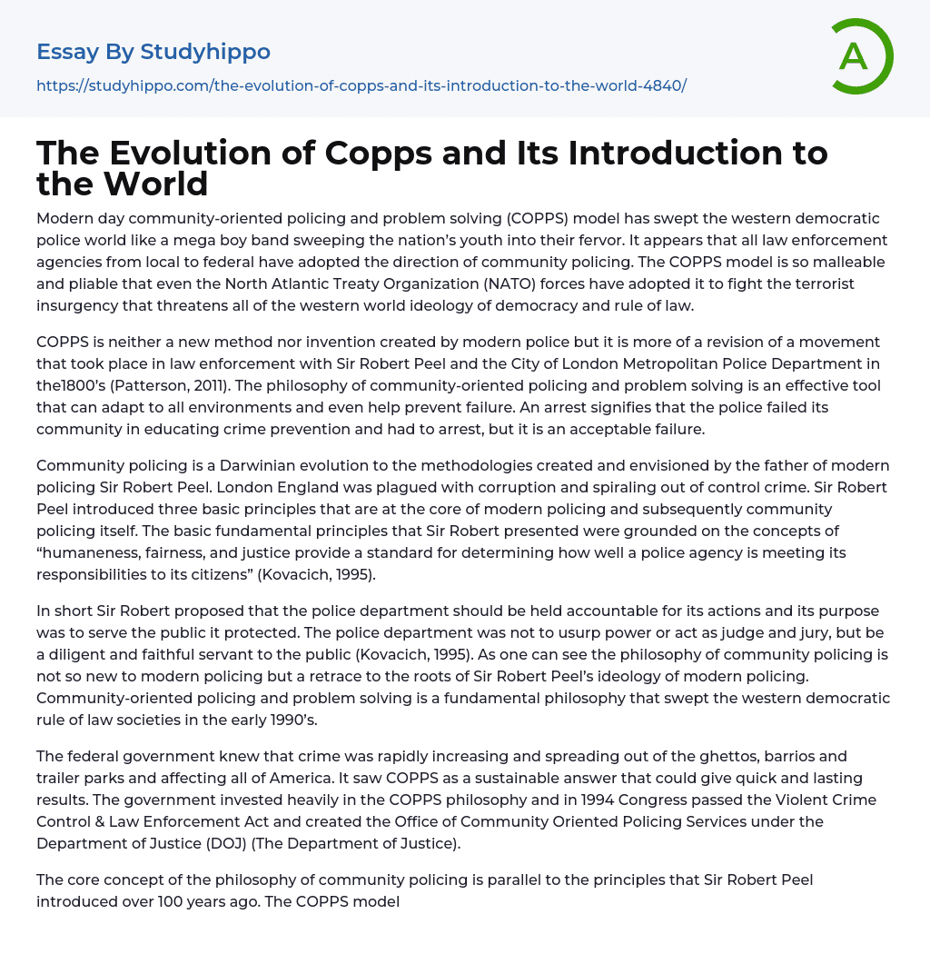 The Evolution of Copps and Its Introduction to the World Essay Example