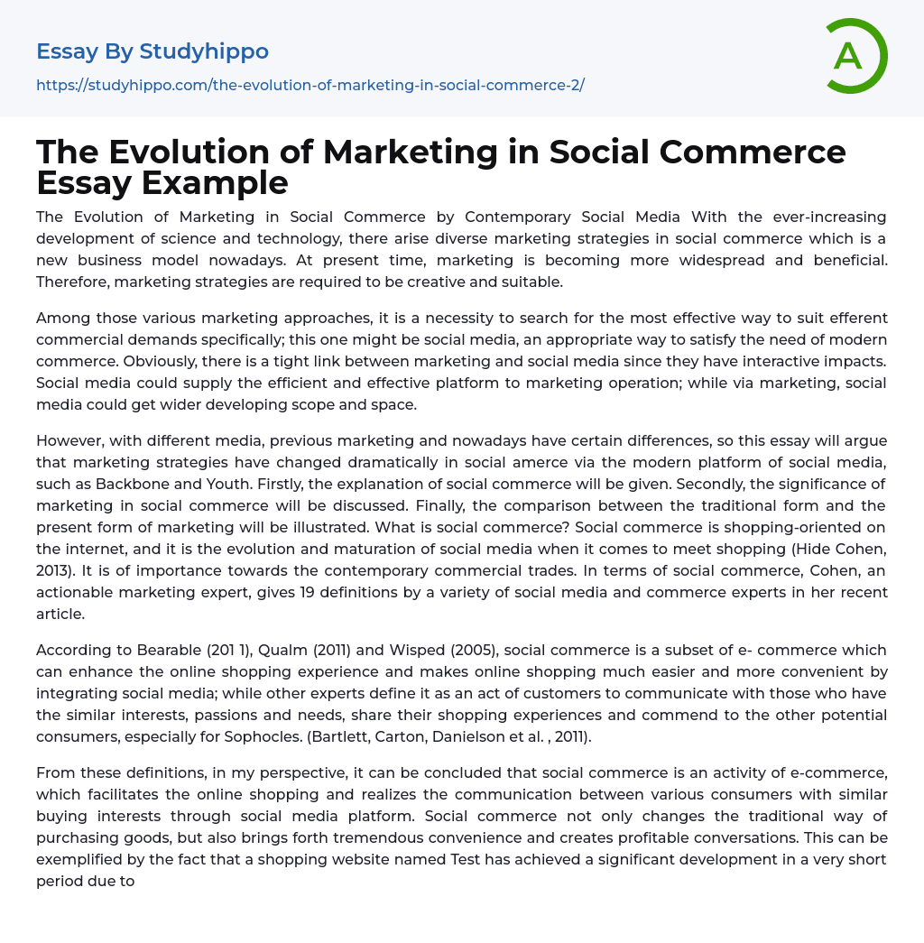 The Evolution of Marketing in Social Commerce Essay Example