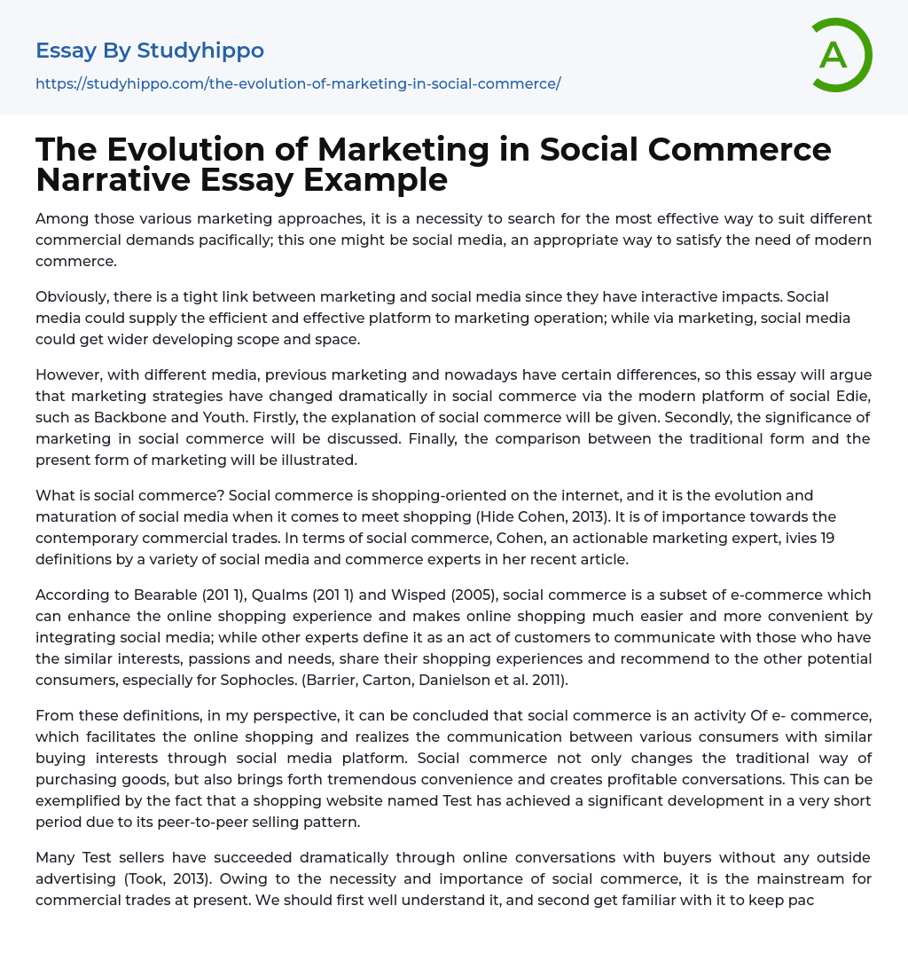 The Evolution of Marketing in Social Commerce Narrative Essay Example