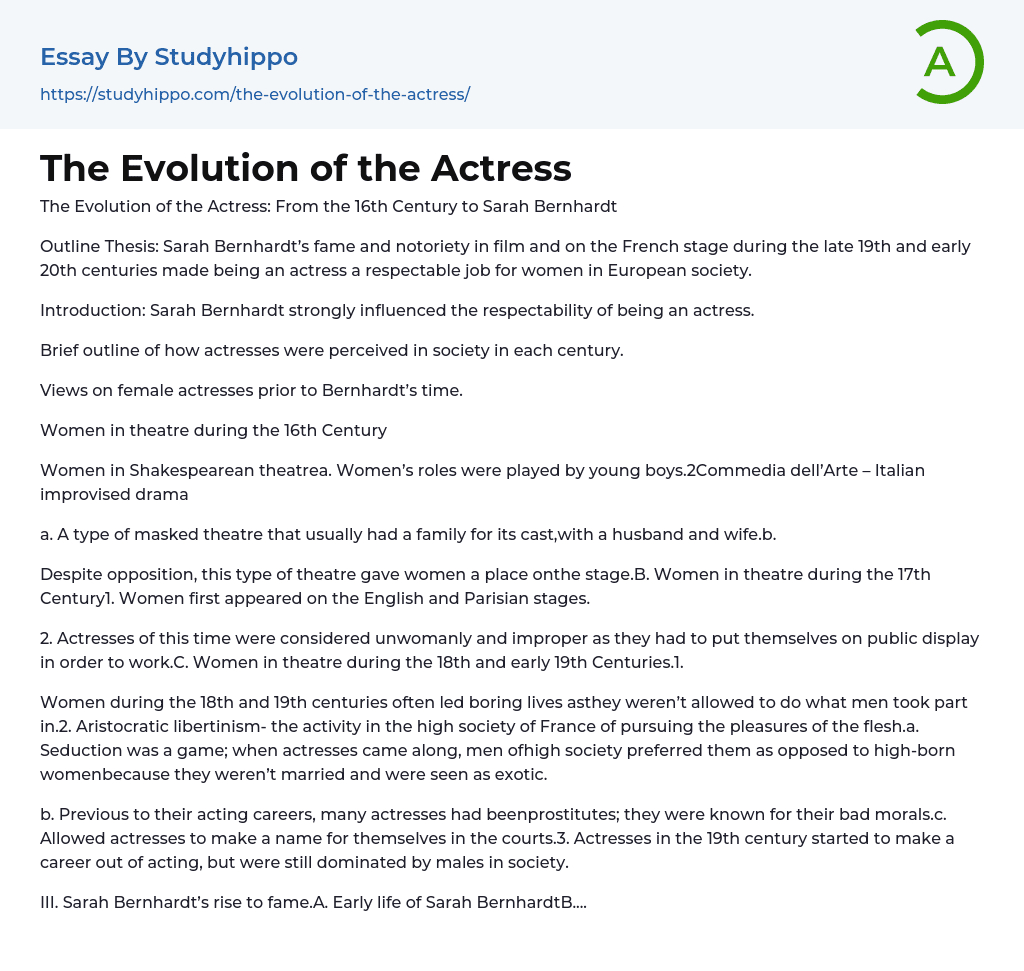 The Evolution of the Actress Essay Example